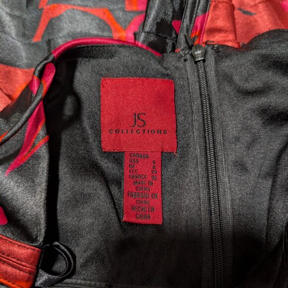 JS Collections Women's Orange Pink Black Abstract Layered Cocktail Dress Size 6 - Picture 7 of 8